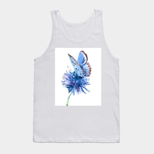 Blue Butterfly and Blue Flower Tank Top